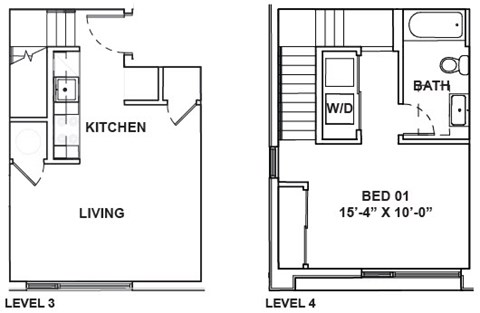 A floor plan shows a living area and a bedroom on the second floor.